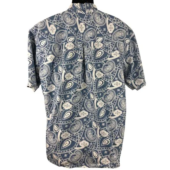 Eddie Bauer Blue Short Sleeve Button Up Shirt Paisley Print Men's Size Large - Picture 2 of 6
